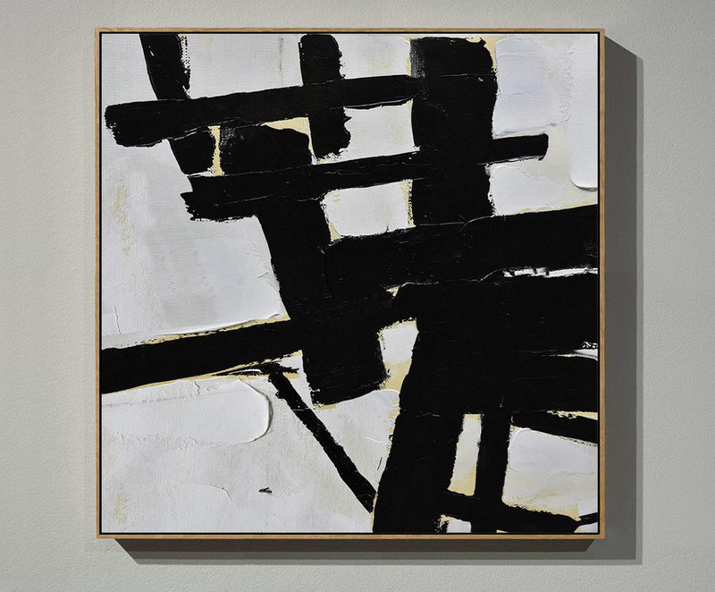 Extra Large Painting,Handmade Minimal Art Palette Knife Canvas Painting, Black White Beige - Modern Paintings On Canvas